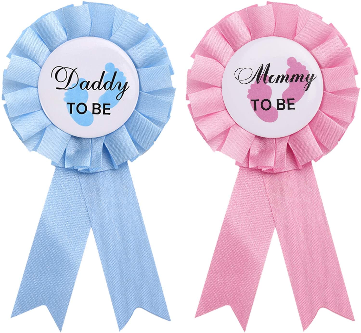 Willbond 2 Pieces Daddy and Mommy to Be Tinplate Badge Pin Gender Reveal Button Pins New Daddy Mom Gifts for Baby Shower Party Celebration Pink and Blue