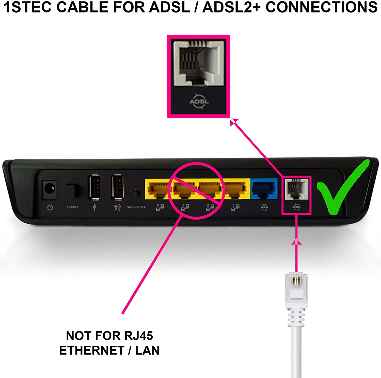 1STec 15M ADSL2+ Super High Speed Cat5e RJ11 Broadband Hub Internet Extension Cable for BT Infinity Sky Q Talktalk Plusnet EE Vodafone Post Office Router on Fibre or Standard Services 15 Metre Black - Image 3