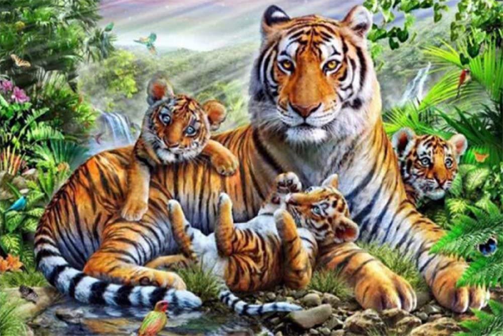YEESAM ART New 5D Diamond Art Kit, Tiger Family 30 * 40