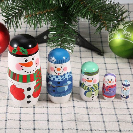 Christmas Nesting Dolls, 5pcs Christmas Hand-painted Cute Wooden Matryoshka Dolls Russian Nesting Dolls Set Home Decoration (Snowman) - Image 3