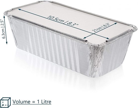 Pack of 10, 1 Litre Aluminum Container Pans with Lids ~ Foil Trays with Lids ~ Good for Baking, Cooking, Storing and Freezing ~ Loaf Size 10.5 x 21cm (4.1 inch x 8.25 inch) - Image 4