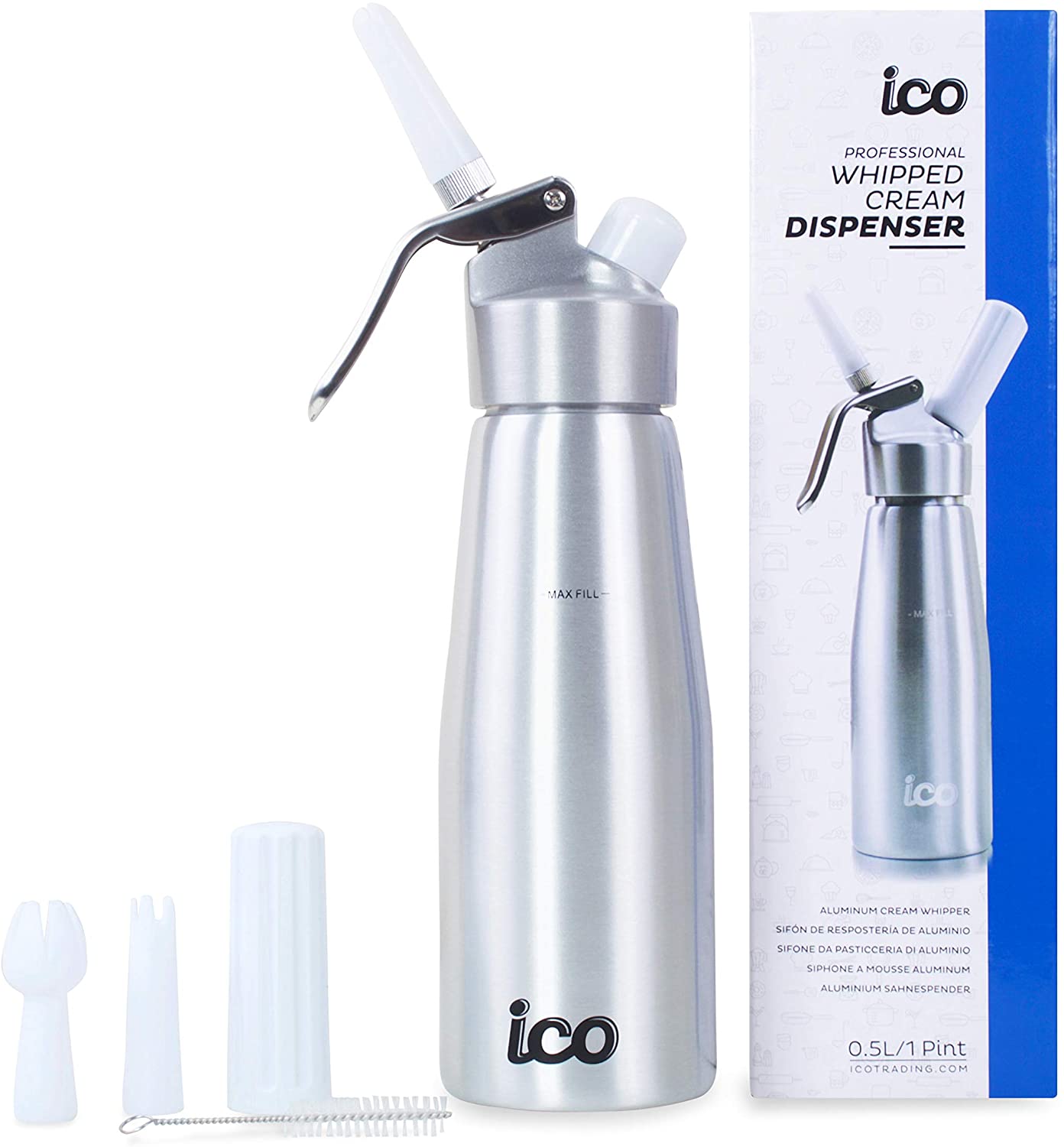 ICO Aluminum Whipped Cream Dispensers, Premium Cream Whipper for Homemade Whipping Cream