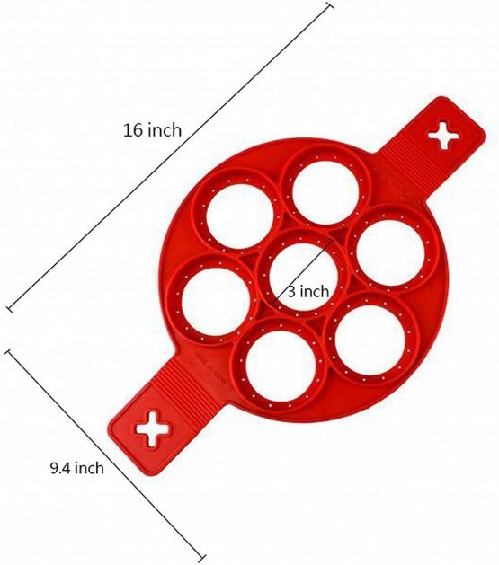 Pancake Molds Silicone Baking Mould Egg Maker Pancake Flipper Egg Ring Nonstick Silicone Round Egg Rings (Red 7 holes) - Image 4