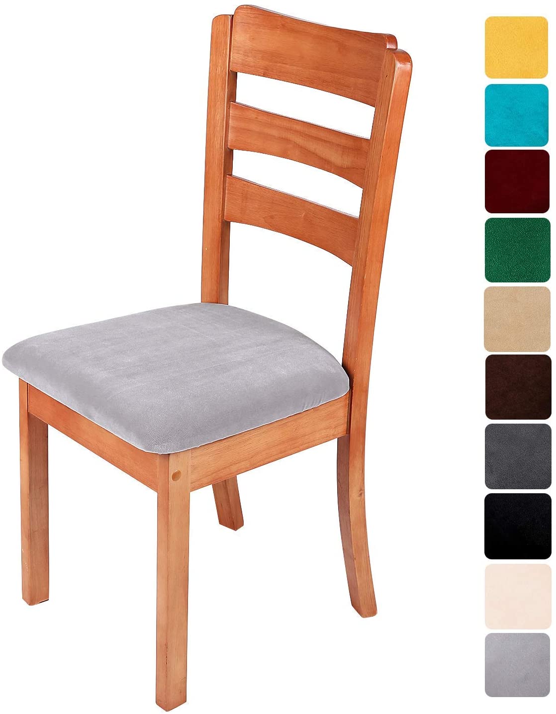 smiry Stretch Chair Seat Covers for Dining Room Velvet Dining Chair Seat Protectors Chair Slipcovers, Set of 4, Light Grey