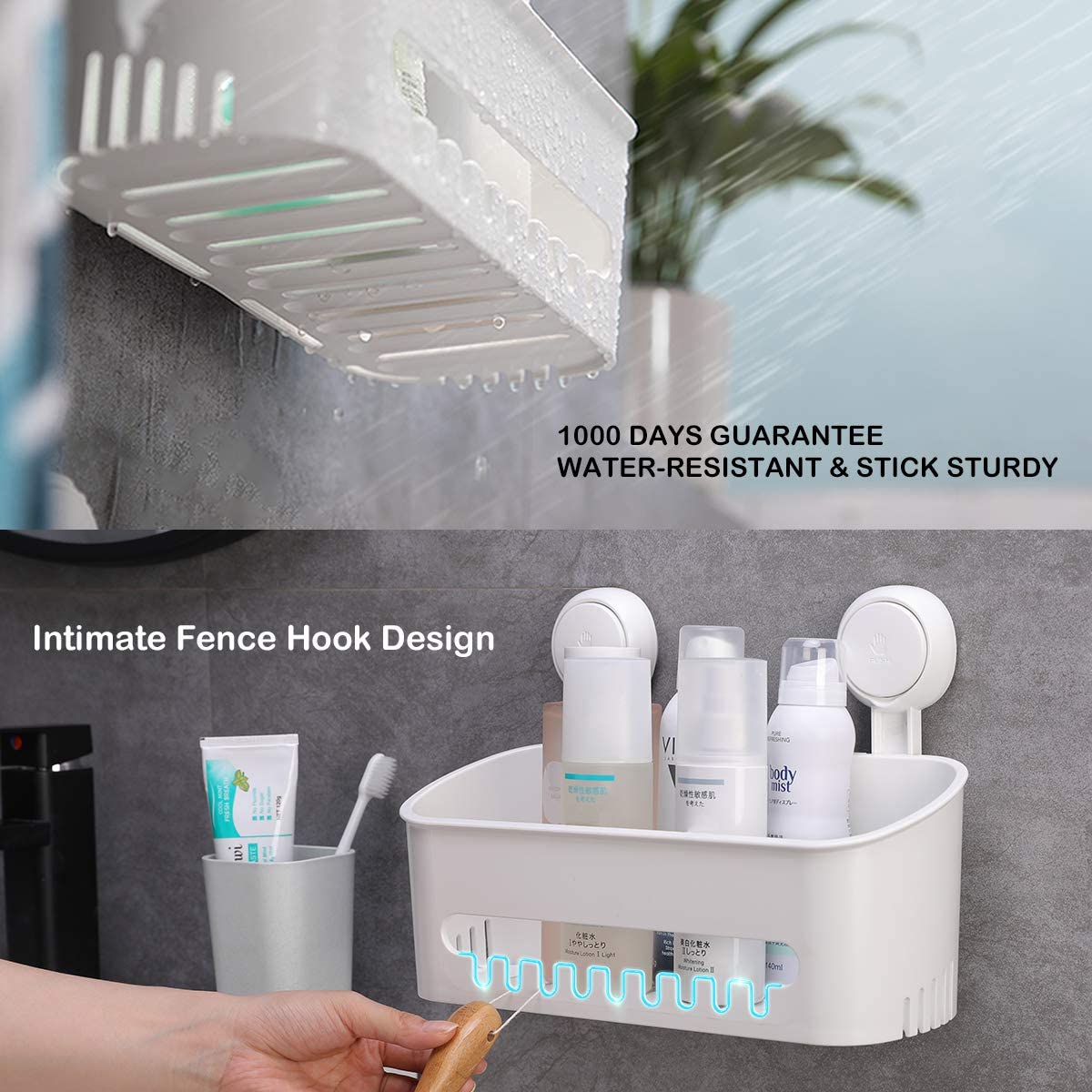 LEVERLOC Shower Caddy Suction Bathroom Storage Shelf Suction Shower Caddy Storage No Drilling Shampoo Holder Removable Powerful Max Hold 10KG Bathroom for Shampoo Toiletries Kitchen Accessories,White - Image 3
