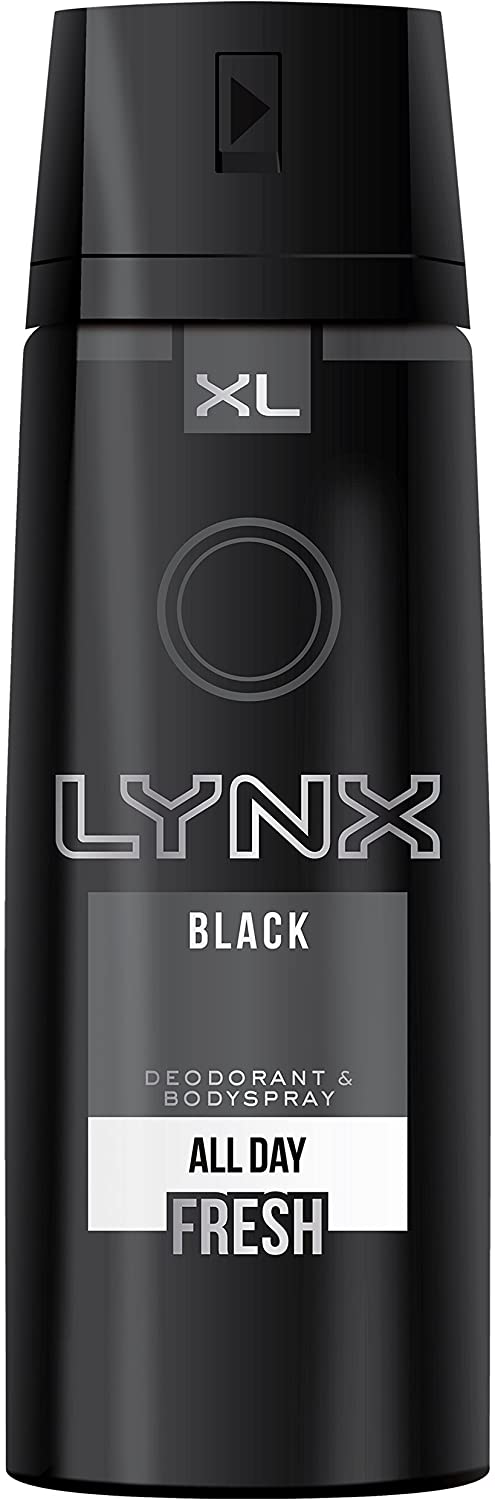 Lynx Black 48 hours of Odour-Busting Zinc Tech Aerosol Bodyspray Deodorant to Finish your Style 200 ml, Pack of 6
