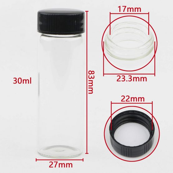 Unxuey 24pack 30ml (1 Oz) Clear Glass Vials Sample Glass Bottles with Plastic Screw Black Cap Transparent Lab Vials Lab Cosmetic Container - Image 3