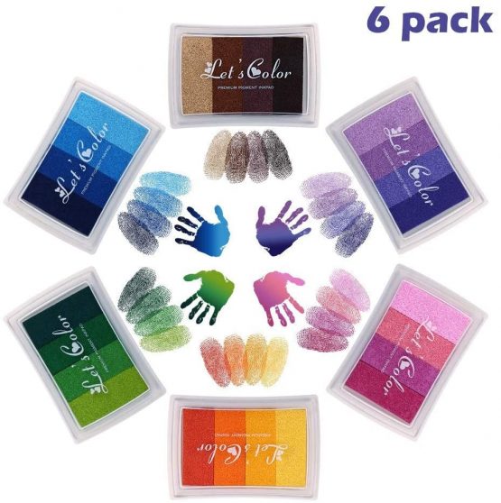 Ink Pad Stamps, DazSpirit 6Pcs 24 Color Fingerprint Ink Pad Stamps Fingerprint Drawing DIY Color Washable for Kid Imagination Rubber Stamp Scrapbooking Card Making Art Craft