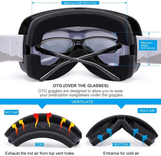 Supertrip Ski Goggles Over Glasses UV400 Anti-fog Skiing / Snowboard Goggles for Men & Women Professional Snowmobile Skate Goggles - Image 3
