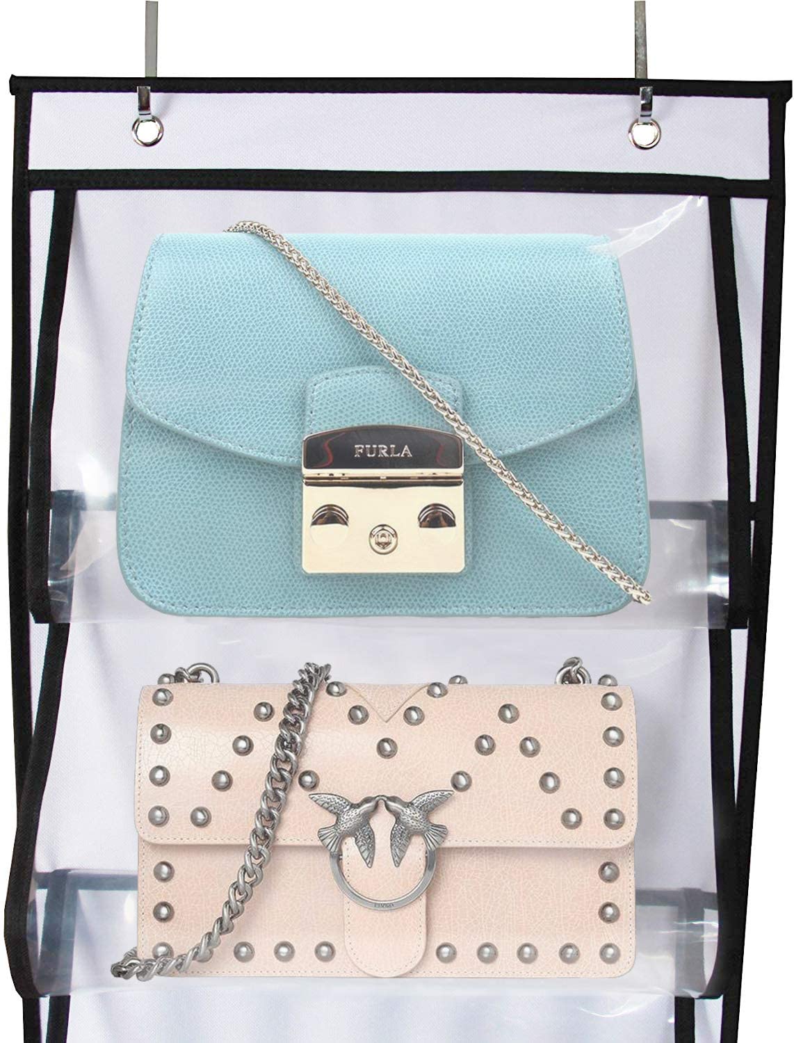 MISSLO Over Door Hanging Handbag Organiser Storage For Wardrobe Dust Bags for Handbags with 6 Different Size Pockets, Caps - Image 3