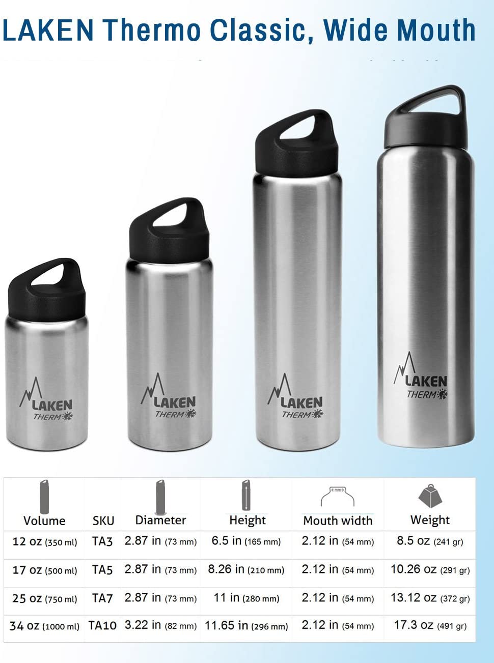 Laken Thermo Classic Vacuum Insulated Stainless Steel Water Bottle Wide Mouth - 750ml, Plain /Silver, 750 ml - Image 3