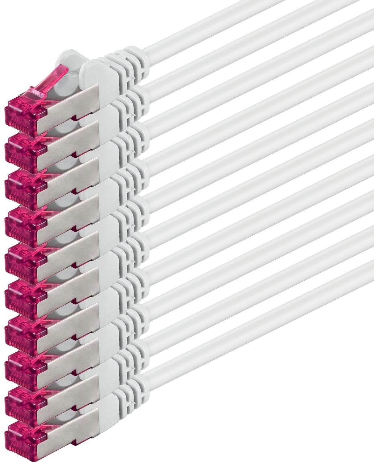 1aTTack.de 7.5m, white, 10 pieces, network cable CAT6a (10Gb/s) S-FTP CAT 6a Lankacable