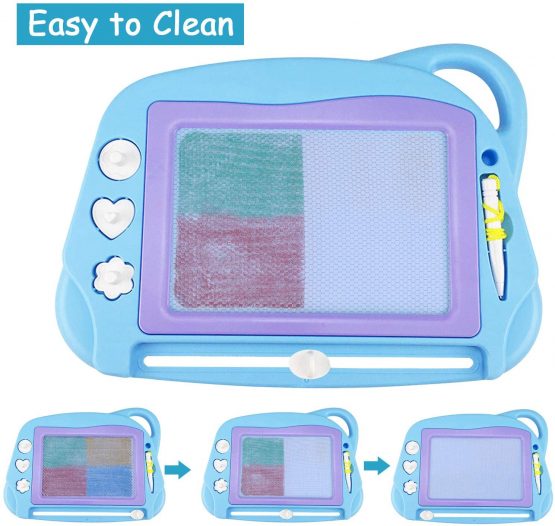 AiTuiTui Magnetic Drawing Doodle Board for Kids, Travel Size Colorful Writing Tablet-Mini Erasable Etch Sketching Pad Educational Toys for Toddlers 1 2 3 4 - Blue - Image 4