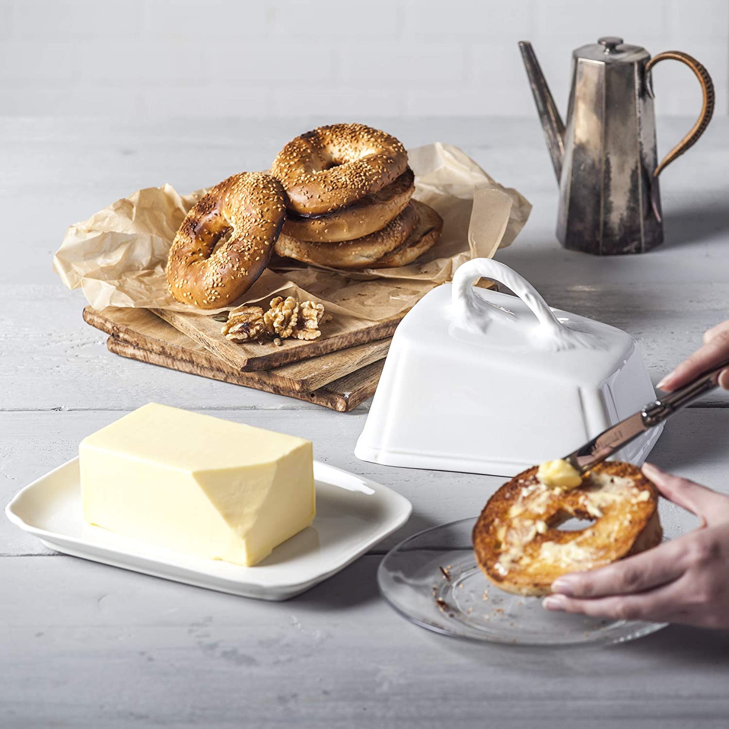 WM Bartleet & Sons 1750 T305 Traditional Porcelain 23cm Cheese Dish with Lid-White, 23 centimeters - Image 2