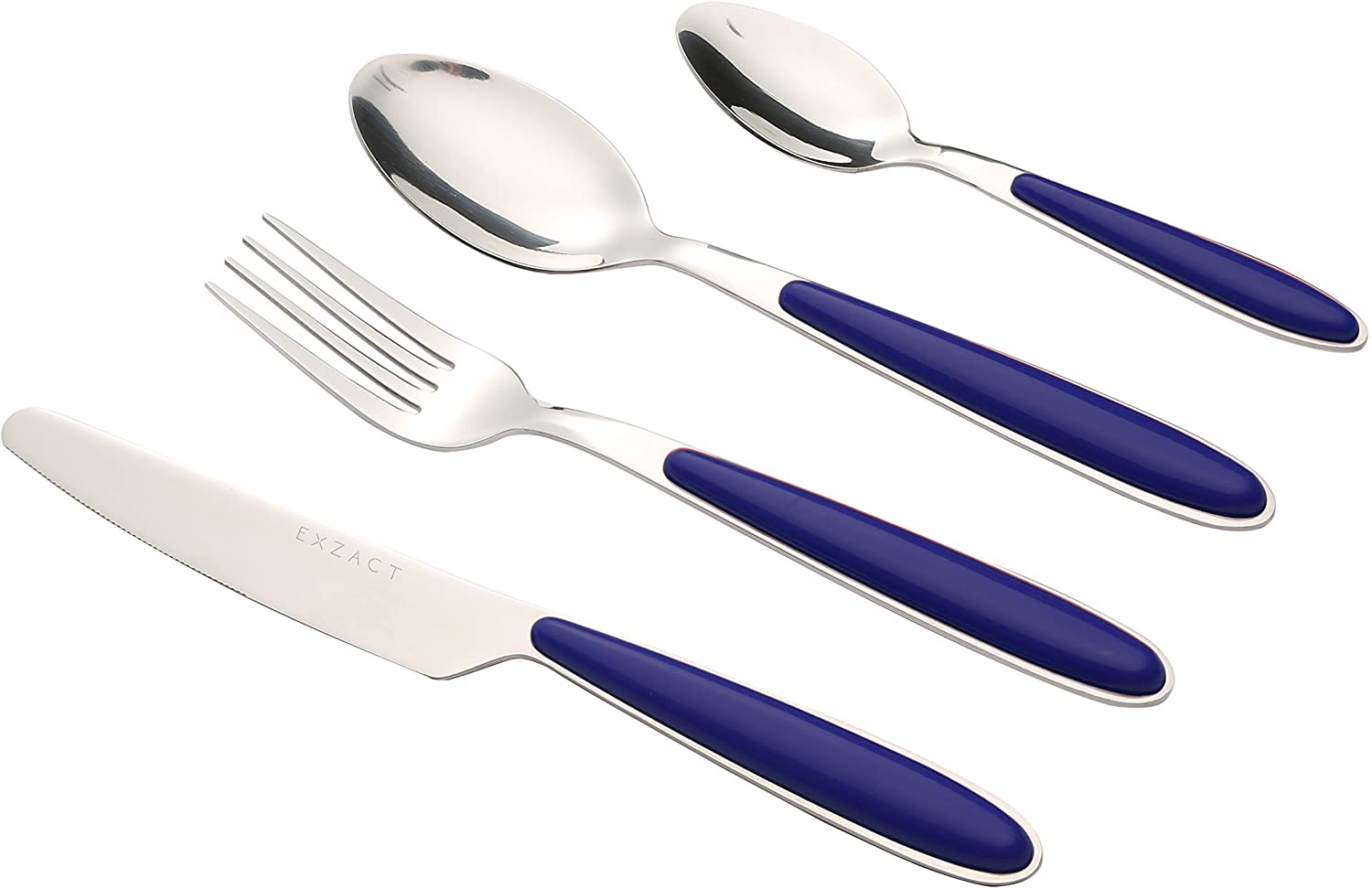 EXZACT Cutlery Set of 24, Stainless Steel with Color Handles, 6 Forks, 6 Dinner Knives, 6 Dinner Spoons, 6 Teaspoons - Image 2