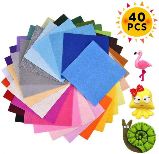 VDSOW 40pcs Felt Fabric Sheets, Nonwoven Felt Fabric Squares for Craft (Black, Brown, White, Blue, Grey, Yellow and more), Coloured Thick Felt Fabric Cloth for Sewing DIY Crafts Patchwork (15*15 cm)