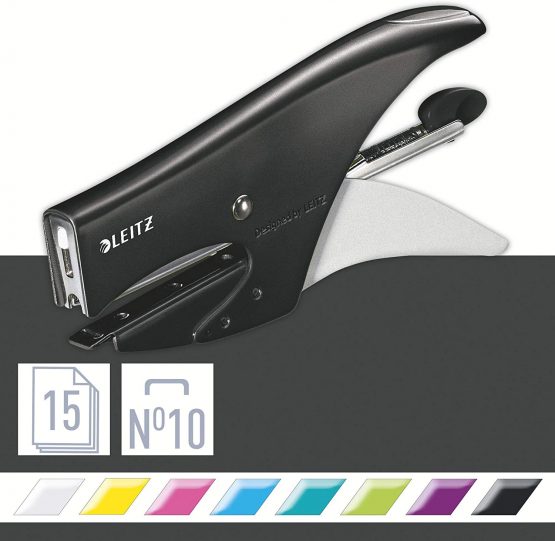 Leitz Stapling Pliers, 15 Sheet Capacity, Ergonomic Metal Body, Includes Staples, WOW Range, 55312095 - Black