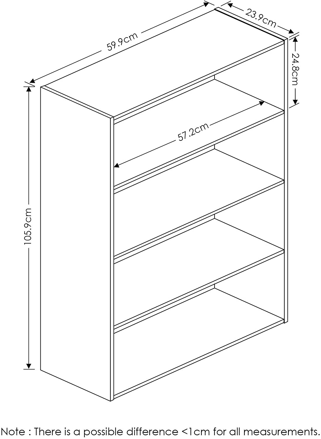 Furinno PASIR Book Shelf, 4-Tier Bookshelf, Bookcase with Open Shelf, 9.4 x 23.6 x 41.7, for Living Room Bedroom, Home Office - Image 2