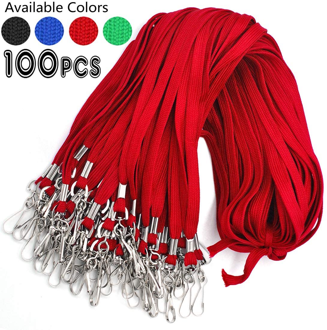 Bird Fiy Red Lanyard 100 Pack Bulk Badge Lanyards for ID Badges Neck Cruise Name Tag ID Holder, Red,black