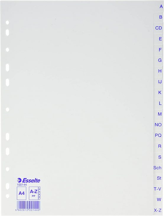 Leitz Economy A-Z Plastic dividers, A4, PP, 20 Sheets, White