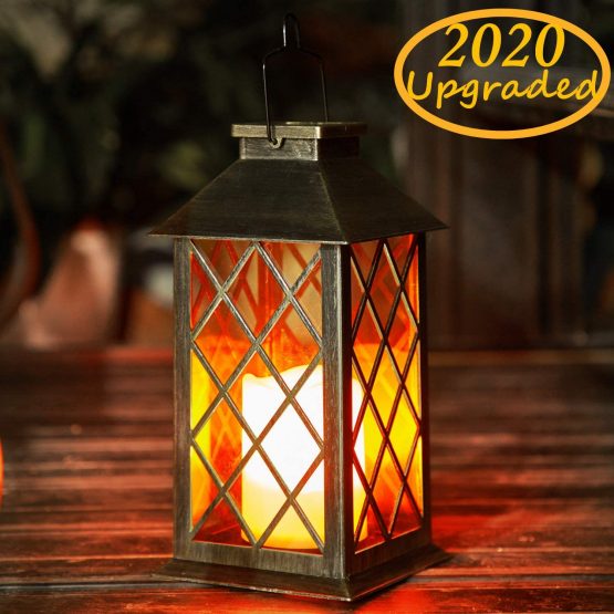 Solar Lanterns Outdoor,OxyLED 1 Pack Flickering Solar Garden Lanterns IP44 Waterproof 600 mAh LED Solar Deco Landscape Lighting for Patio Backyard Pathway(Warm White)