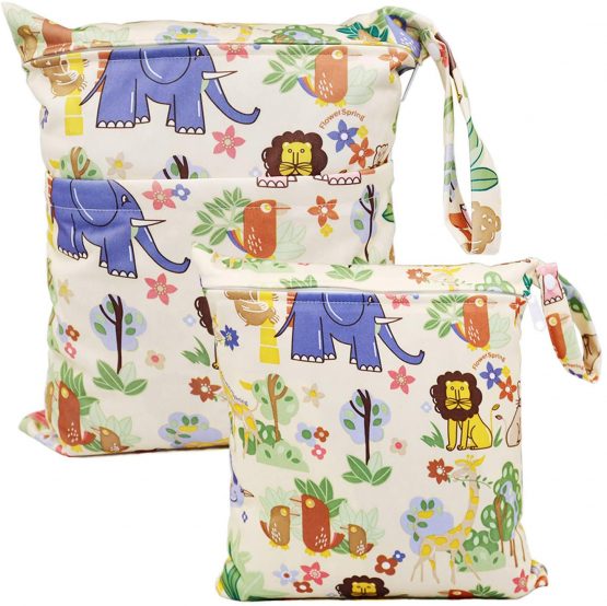 ViVidLife Wet Bag, 2 PCS Wet Dry Bags for Cloth Diapers Nappy Daycare Organiser Storage Bags, Waterproof Washable Reusable Zipper Bag