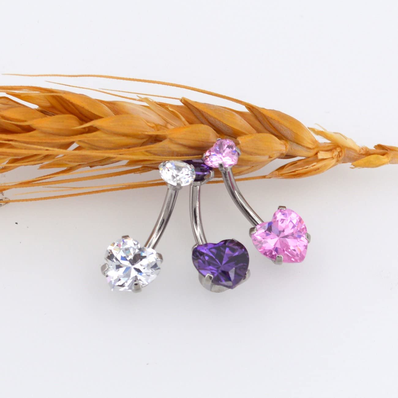 OUFER Belly Bar 14G 1.6mm Surgical Steel Belly Bars Double Shiny Heart