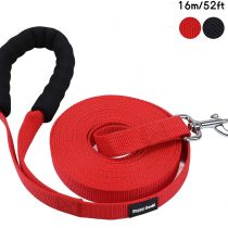 HAPPY HACHI Dog Training Lead with Padded Handle Strong Long Rope Nylon Webbing Recall Obedience Line Leash for Pet 16m/52ft, Red