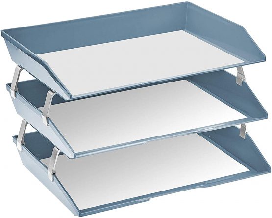 Acrimet Facility 3 Tier Letter Tray A4 Side Load Plastic Desktop File Organizer (Solid Blue Color) - Image 2