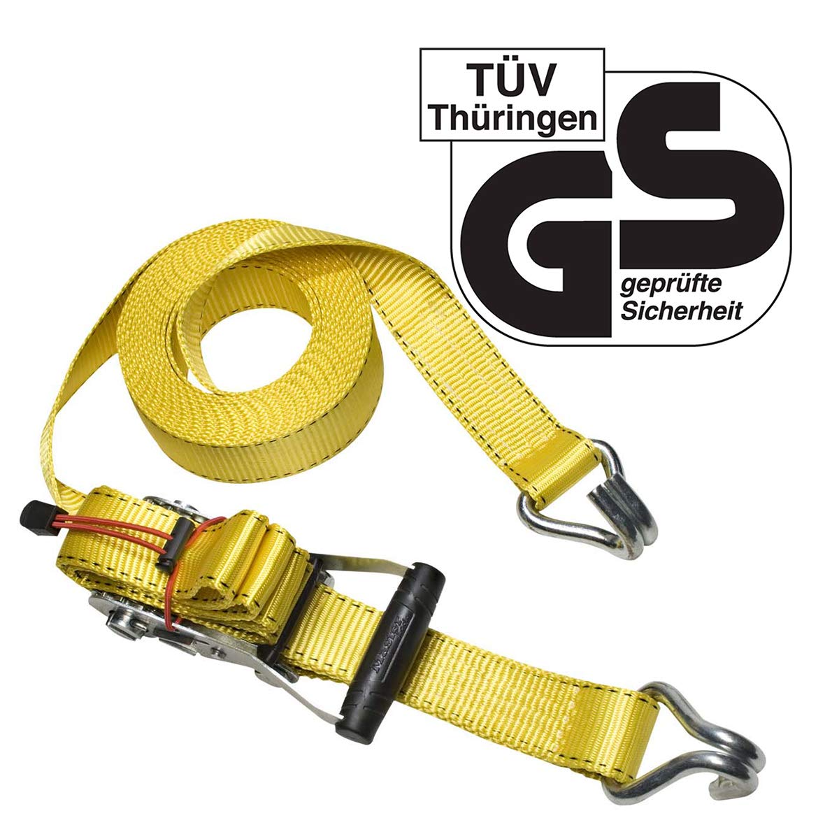 Master Lock 3059EURDAT Ratchet Tie Down Strap with J-Hooks, Yellow, 8.25 m x 50 mm Strap, 32.0 cm x 27.8 cm x 6.0 cm - Image 2