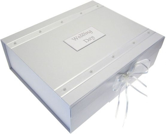 White Cotton Cards Wedding Keepsake Box, A4 Size, Large, Pearls
