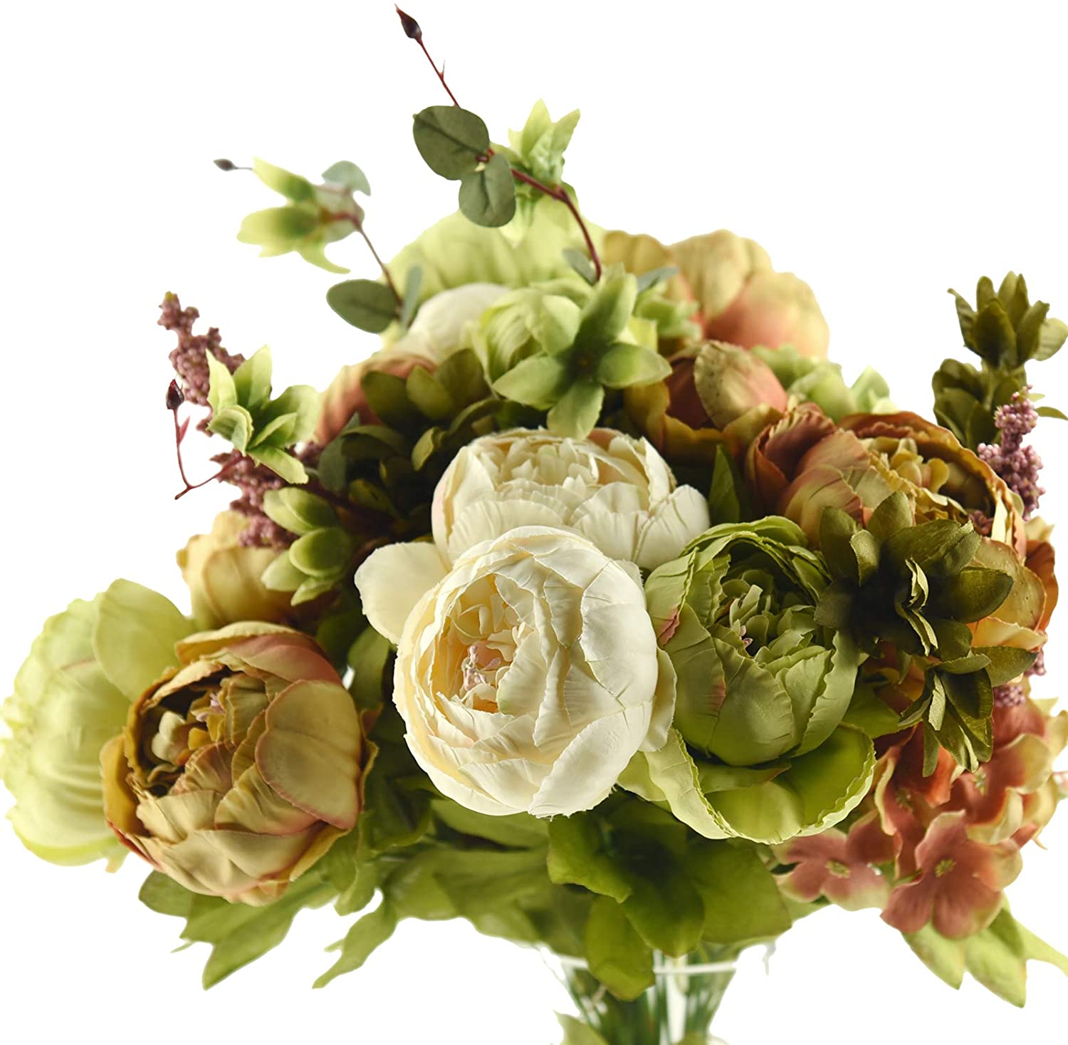 FiveSeasonStuff 2 Bouquet of Peony Silk Artificial Flowers and Hydrangeas/Perfect for Wedding Bridal, Party, Home