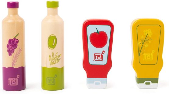Small Foot 11445 Sauces and Oils Set Fresh,Made of Wood,Role Toy,Accessory for Children's Stores and Play Kitchens,4 Pieces, Multicolored - Image 2