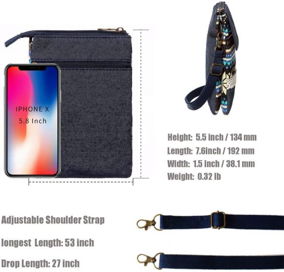 LassZone Small Canvas Crossbody Phone Bag National Pattern Handbags Purse Wallet Change Pouch Bags for Women Girls - Image 4