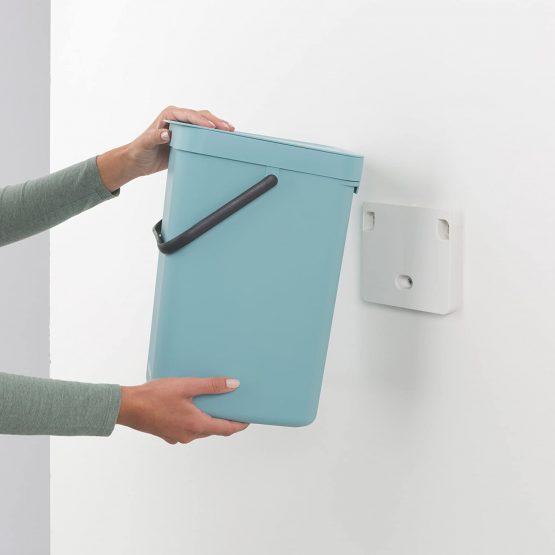 Brabantia Sort & Go Kitchen Recycling Bin (12L / Grey) Stackable Waste Organiser with Handle & Removable Lid, Easy Clean, Fixtures included for Wall/Cupboard Mounting - Image 3