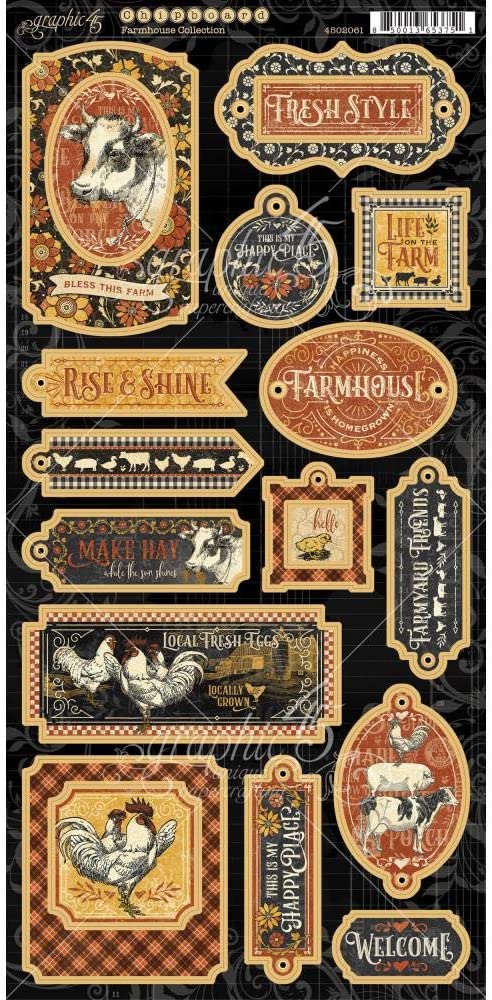 Graphic 45 Farmhouse CHIPBOARD 6X12, Assorted, One Size, 32 x 15 cm