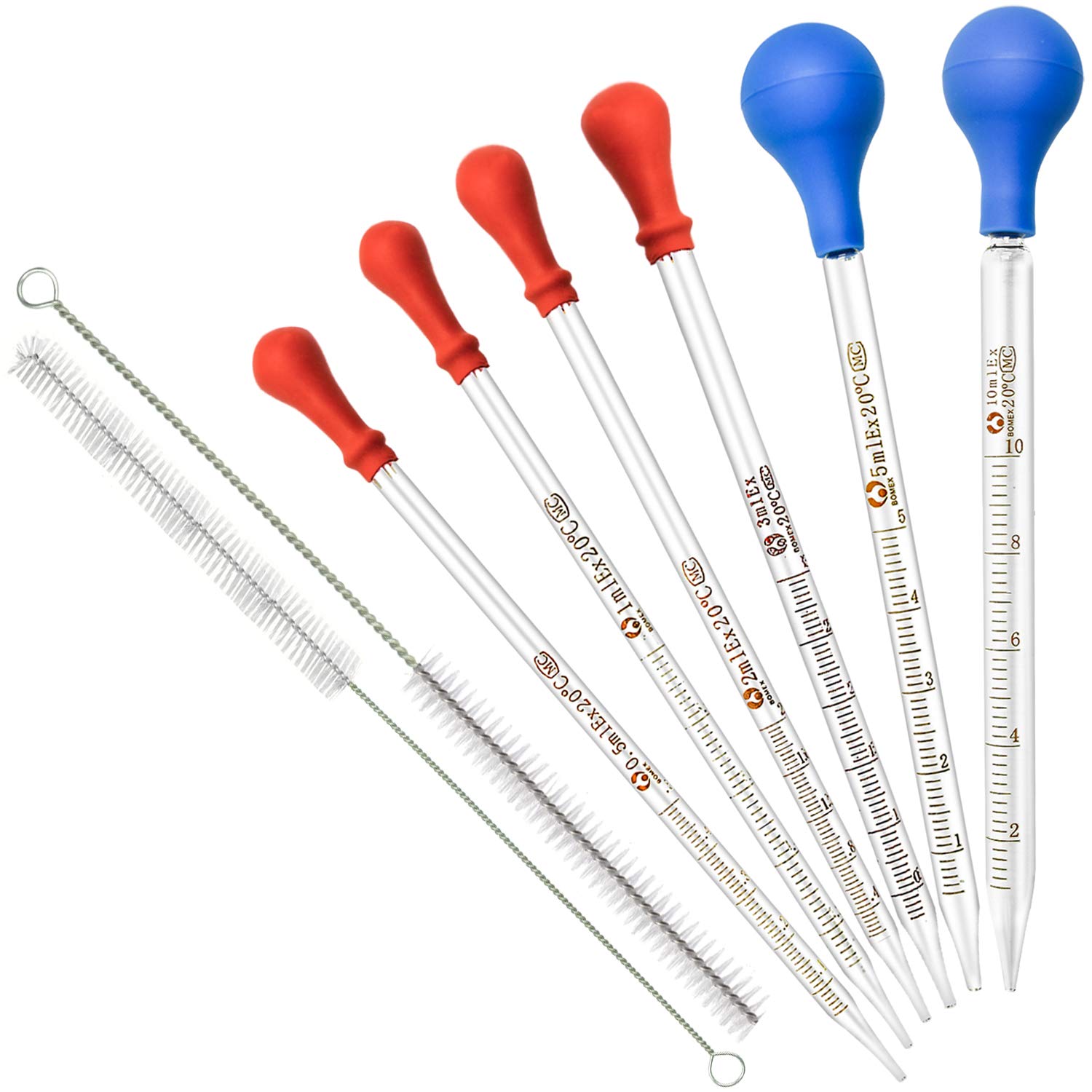 Wandefol 6pcs Glass Pipettes + 2 * Cleaning Brush, Graduated Dropper 0