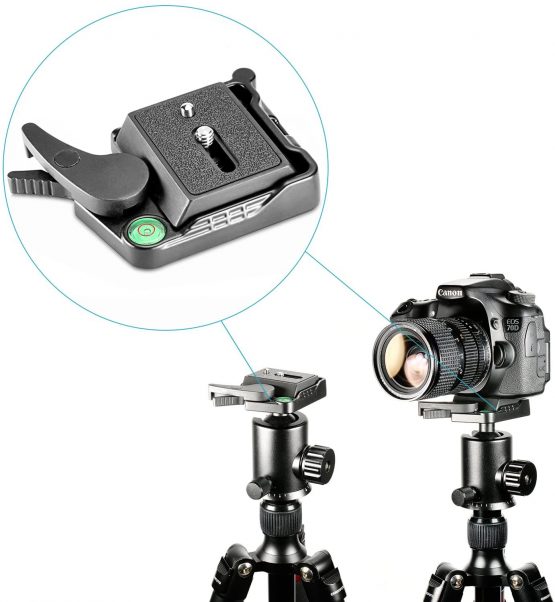 Neewer® Black Aluminum Alloy Quick Release QR Plate Adapter with 1/4"-3/8" Screw and Bubble Lever for DSLR Camera Tripod Monopod Stabilizer Ball Head - Image 3