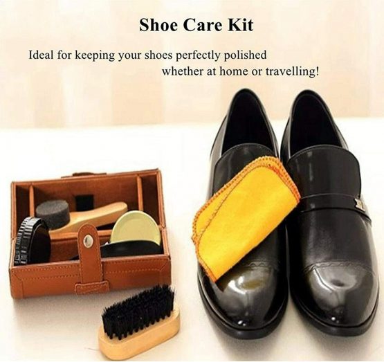 Shoe Polish Kit Cleaning Shine Care Barrel Set For Brown Black Leather With Brush Travel Case Luxury Premium Soft Horsehair Bristle Dauber, Wooden Applicator, Shoehorn, Cloth 7 Piece - Image 4