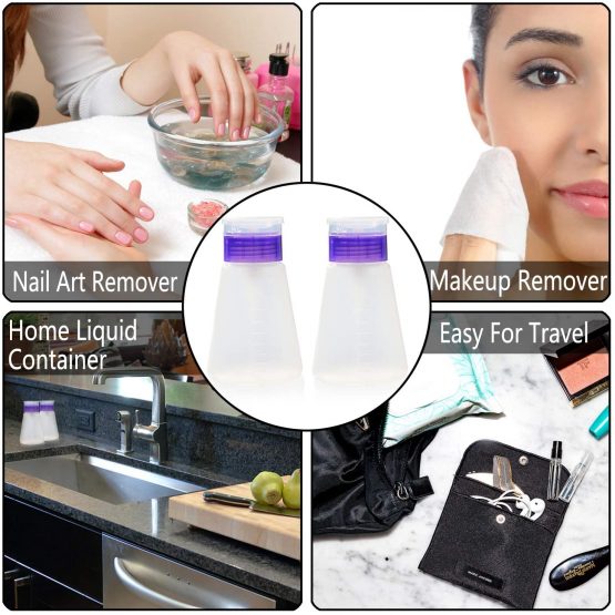 Acetone Pump Dispenser Push Down Pump Dispenser Lockable Alcohol Dispenser Bottle 2 Packs 180ml One-Touch Pump Dispenser Empty Bottle For Alcohol,Acetone,Nail Polish & Makeup Remover, Toner ect. - Image 4