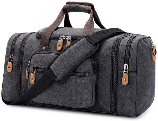 Plambag by Gonex Expandable Canvas Holdall Bag for Men, 40L / 50L Large Duffel Bag for Men, Overnight Weekend Bag, Unisex Holdall Travel Duffle Bag, Weekender Bag for Men & Women, Dark Gray