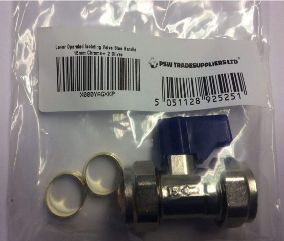 Lever Operated Isolating Valve Blue Handle 15mm Chrome+ 2 Olives TRADE SUPPLIERS LTD - Image 2