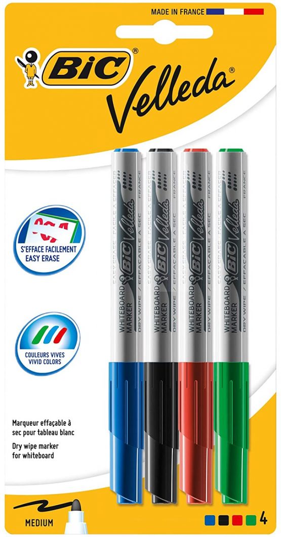 BIC Velleda 1741 Whiteboard Pens - Assorted Colours, Pack of 4