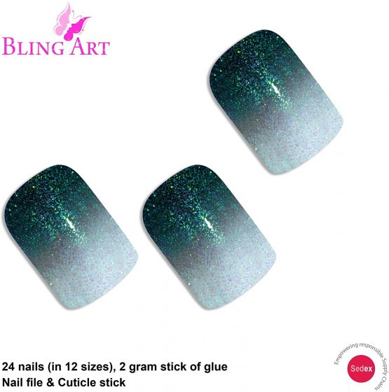 Bling Art False Nails French Fake Gel Ombre Black Squoval Acrylic Medium Tips - Image 2