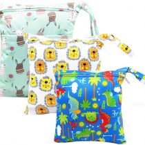 Wet Bag, HOTLIKE Dry Wet Bag, 3 PCS Nappy Bag for Cloth, Diapers Travel Bag Organiser Waterproof Reusable Produce Bags with Handle and 2 Zipper Pockets, Wet Suit Bag for Trip Beach Daycare Gym (White)