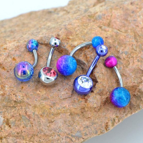 OUFER 14G Stainless Steel Belly Bars Glitter Blue Purple Belly Button Bars Navel Bars Belly Piercings Jewellery - Image 4