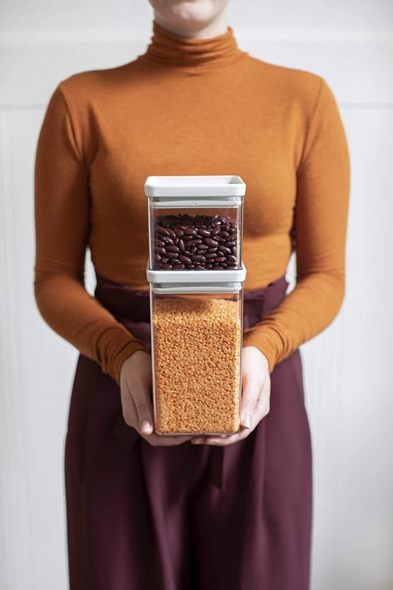 Brabantia Tasty+ Square Stackable 0.7L Food Canister/Storage Jar (Light Grey) Space Saving Transparent Plastic Tubs with Lids - Image 4