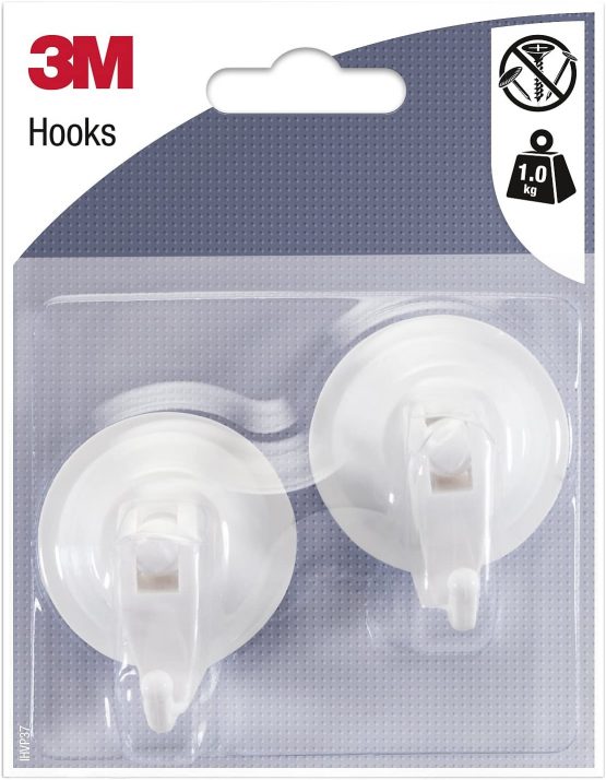 3 M Pack of 2 Suction Hooks, Composite, White, 0.1 X 0.13 X 0.15999999999999998 cm