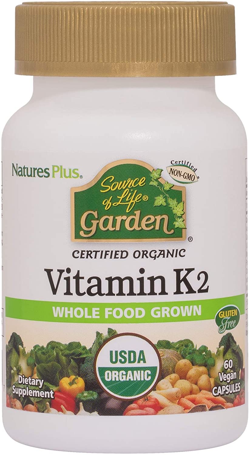 NaturesPlus Source of Life Garden Organic Vitamin K2-120 mcg Organic Vitamin K2 MK7 (Menaquinone-7) from Fermented Chickpeas
