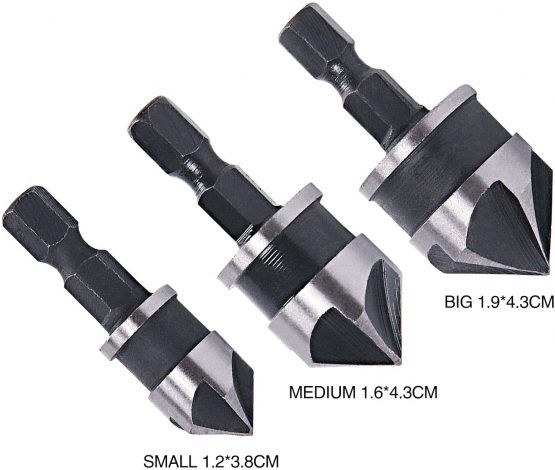 Malayas 1/4" Hex Shank 12mm/16mm/19mm Countersink Drill Bit 5 Flute 90 Degree Woodworking Countersink Bits